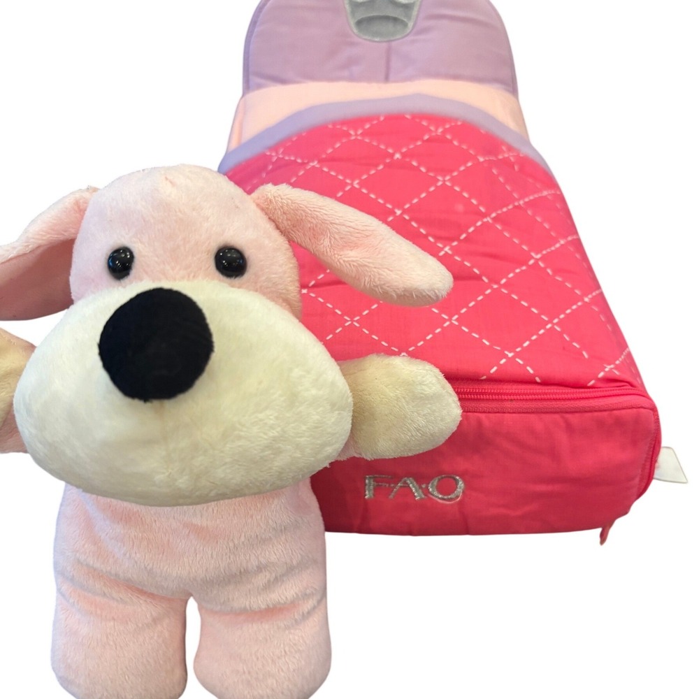 FAO Schwarz Penelope the Dog Pink Plush Puppy with Sleeping Bag and Book Set
